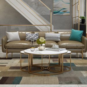 Triple Marble Coffee Table Set ชุดโต๊ะกลางท็อปหินอ่อน 3 ตัว