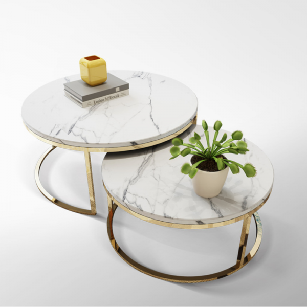 Marble Coffee Table Set โต๊ะกลางหินอ่อน ชุด 2 ตัว_Me Shopping